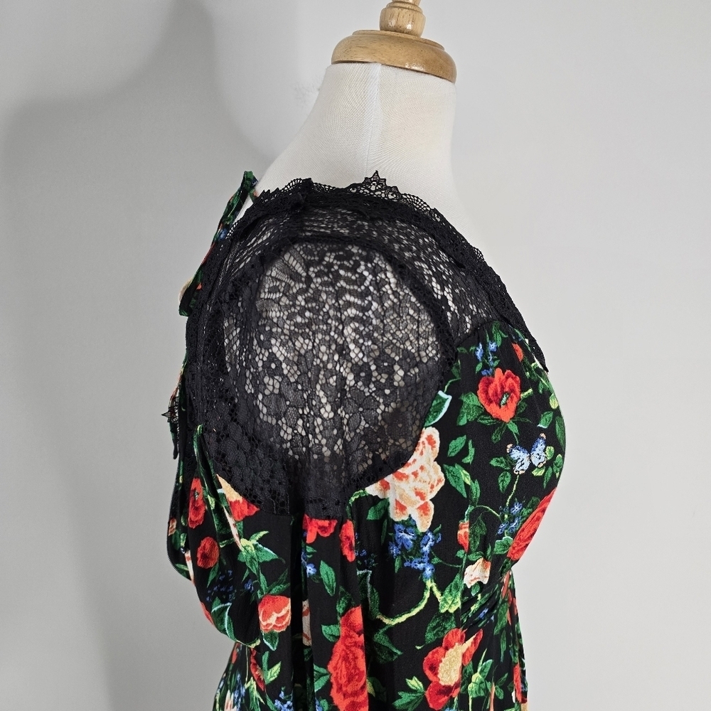 By Anthropologie Lacy V Neck Floral Mini Dress Long Sleeves Size 8 Romantic - Picture 6 of 16